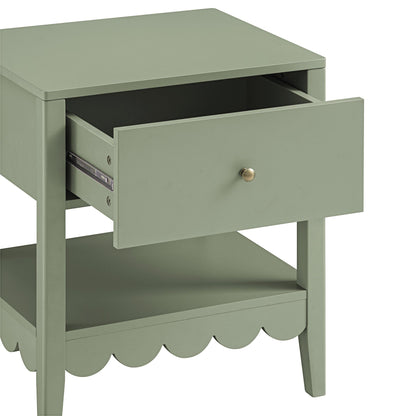 Henley Scalloped Edge Bedside Table with Drawer, Sage Green