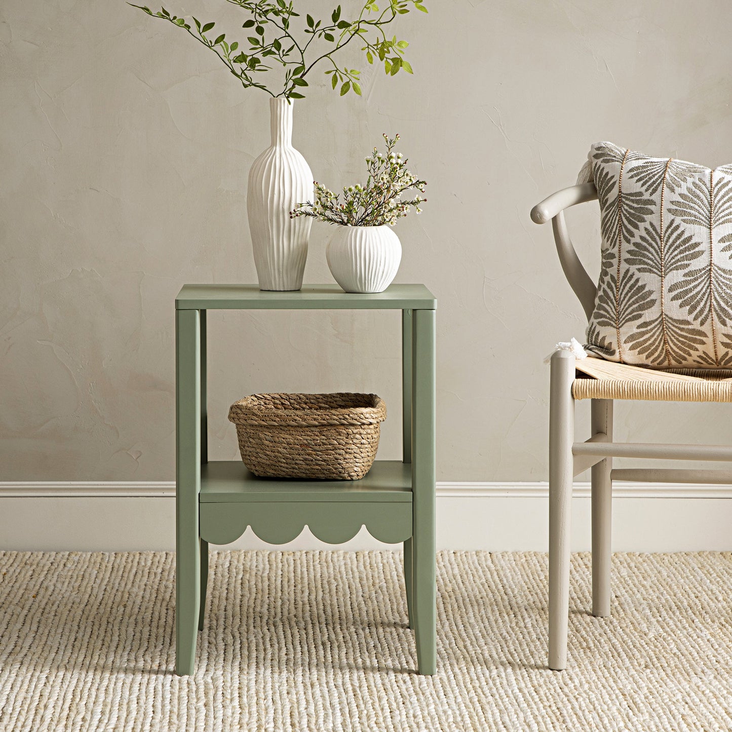 Henley Scalloped Edge Side Table, Sage Green