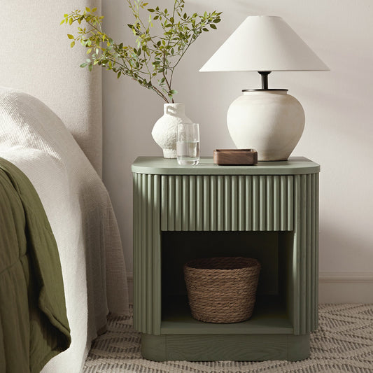Maru 1-Drawer Bedside Table, Sage Green