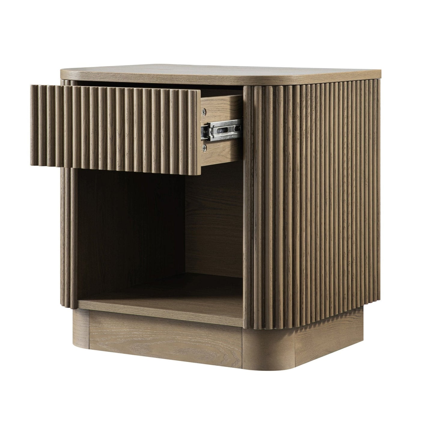 Maru 1-Drawer Bedside Table, Silver Oak