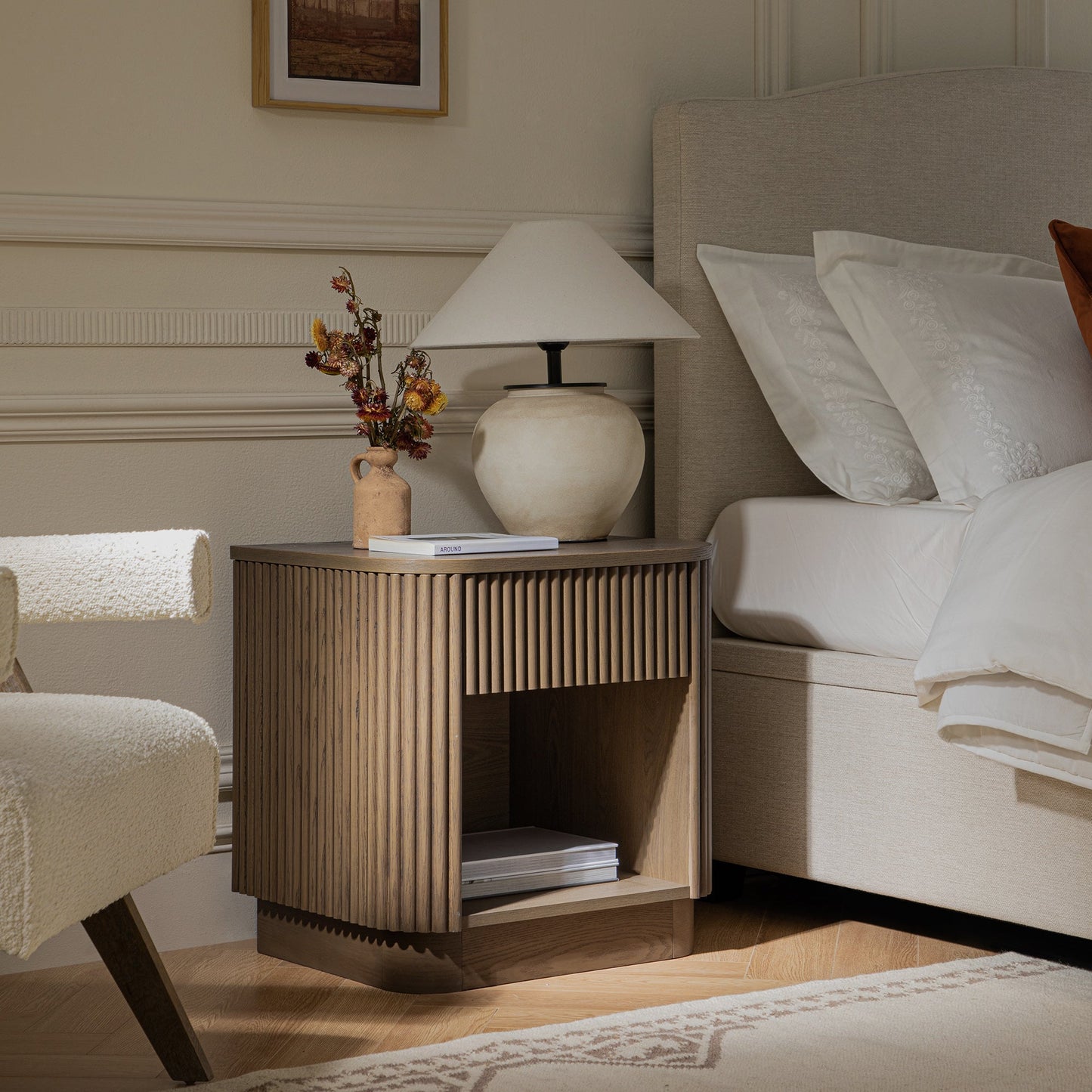 Maru 1-Drawer Bedside Table, Silver Oak