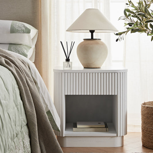 Maru 1-Drawer Bedside Table, Washed White