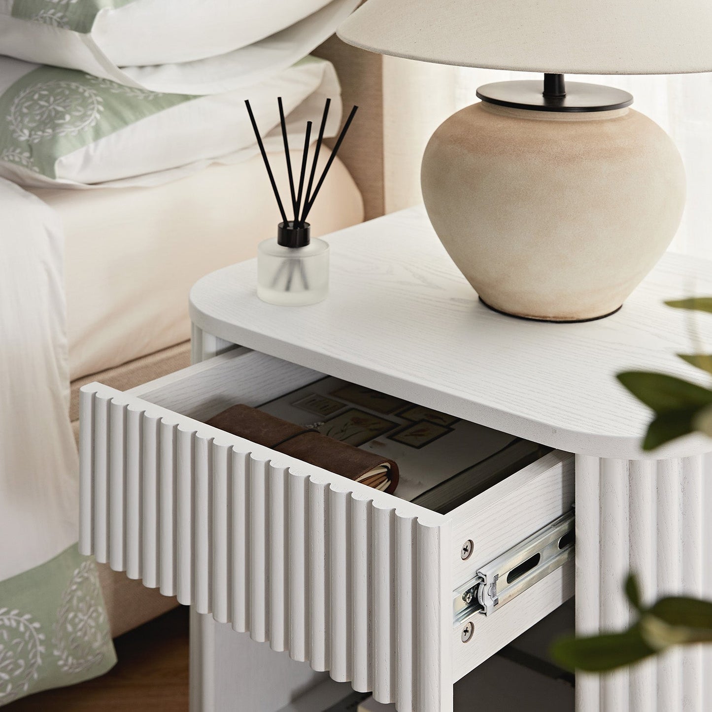 Maru 1-Drawer Bedside Table, Washed White