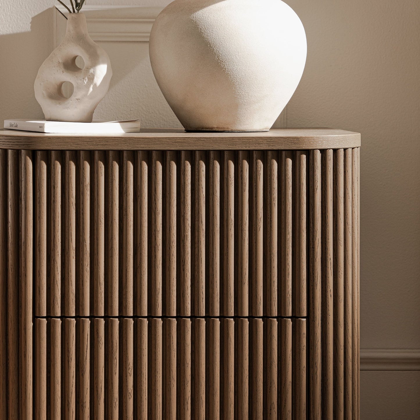 Maru 2-Drawer Bedside Table, Silver Oak