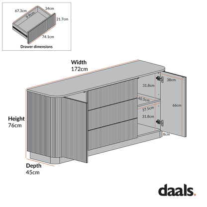 Maru Large 2-Door Sideboard with Drawers, Black