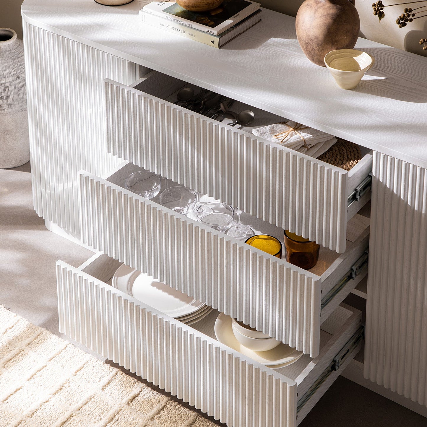 Maru Large 2-Door Sideboard with Drawers, Washed White