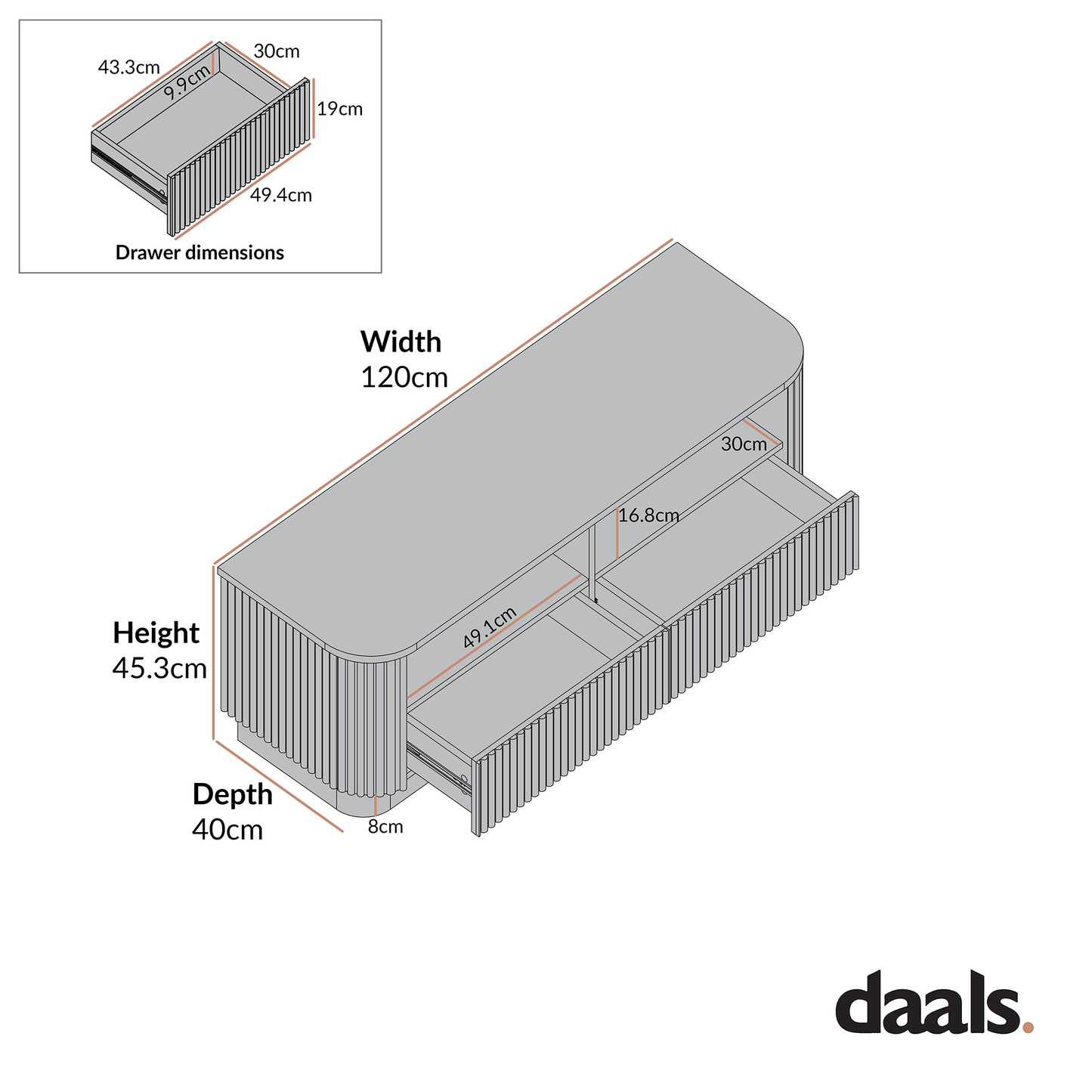 Maru 120cm TV Unit with Drawers, Oak