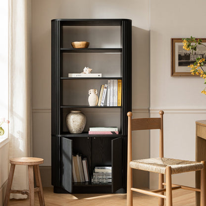 Maru Bookcase with Cabinet, Black