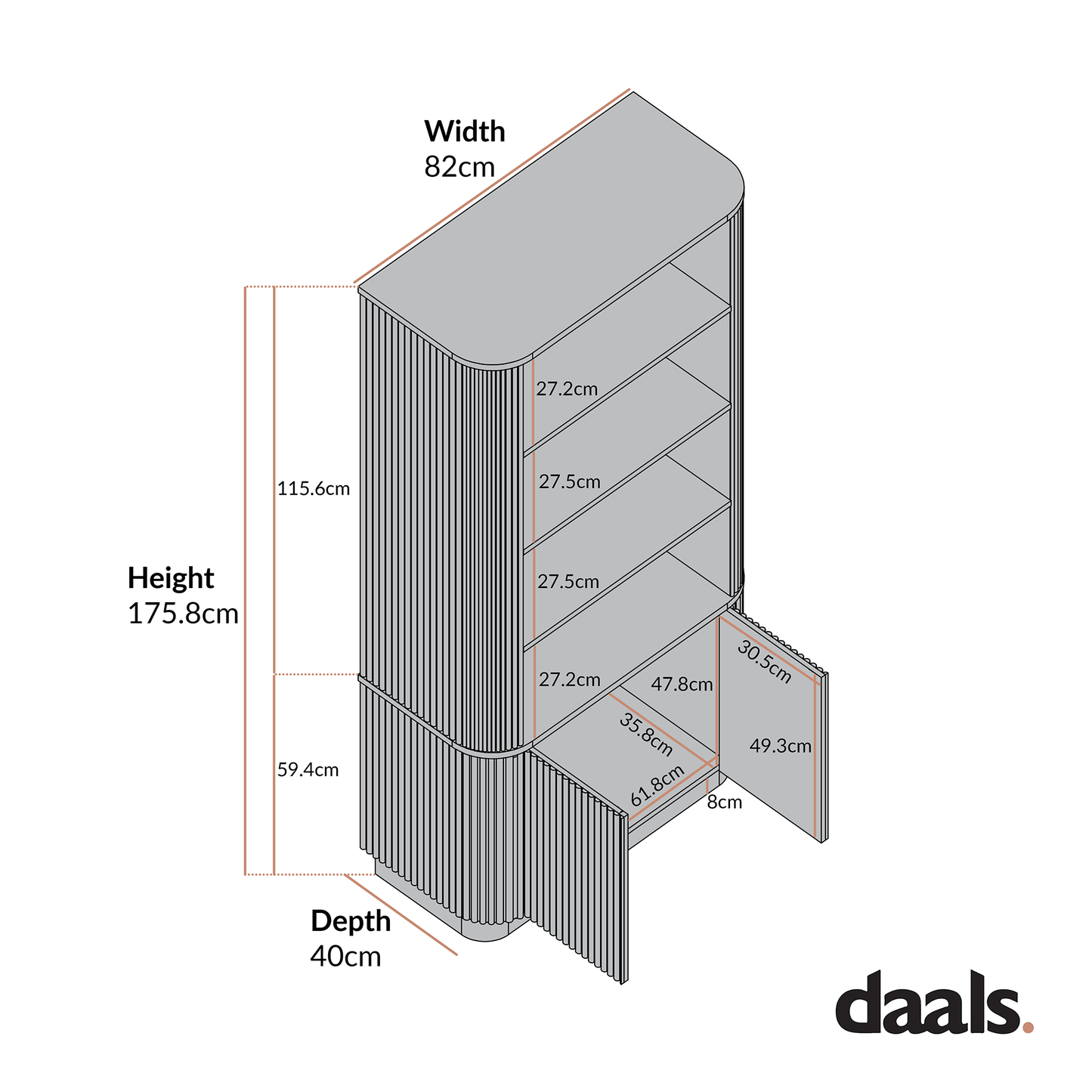 Maru Bookcase with Cabinet, Black
