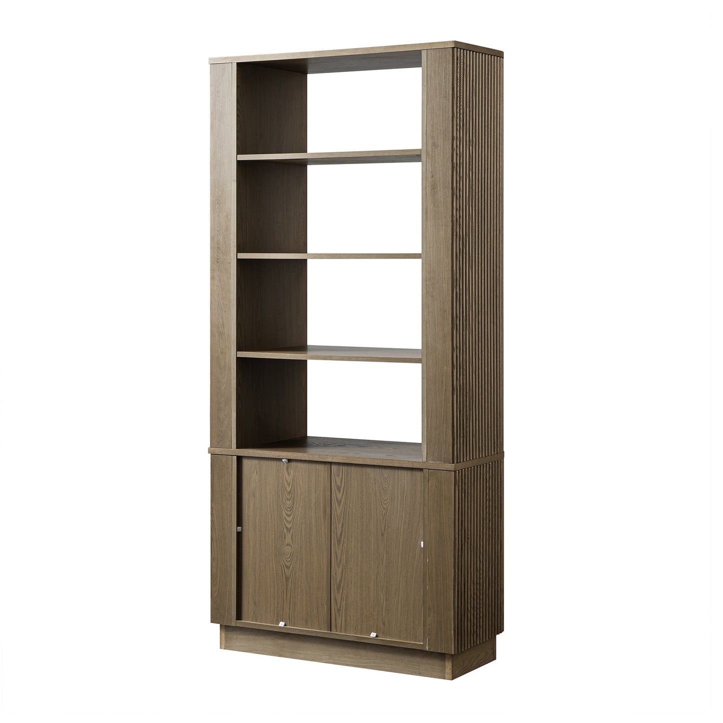 Maru Bookcase with Cabinet, Silver Oak