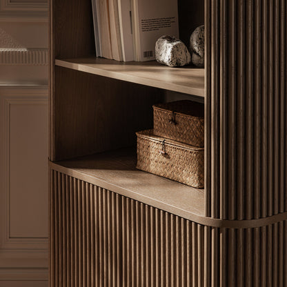 Maru Bookcase with Cabinet, Silver Oak