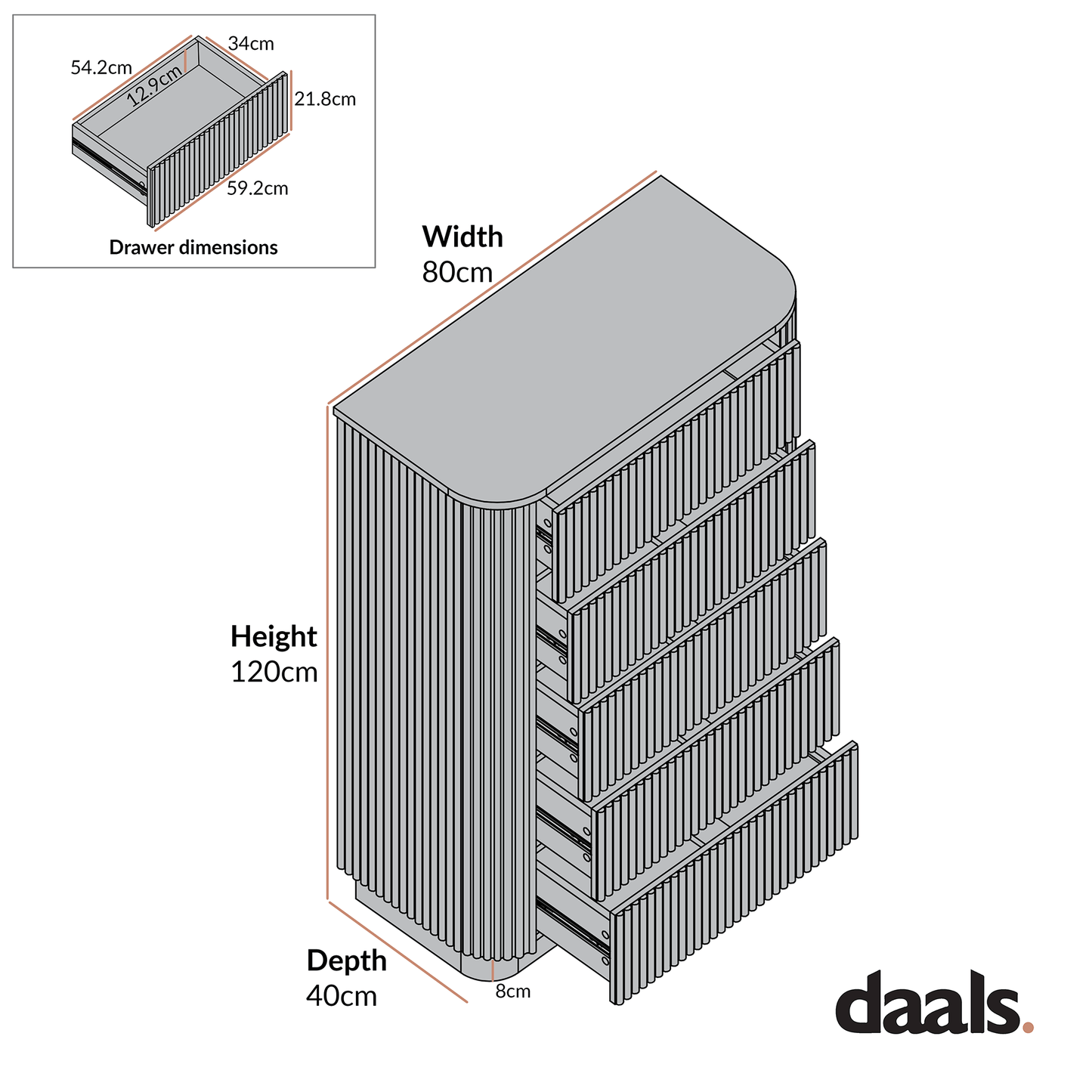 Maru Chest of 5 Drawers, Oak