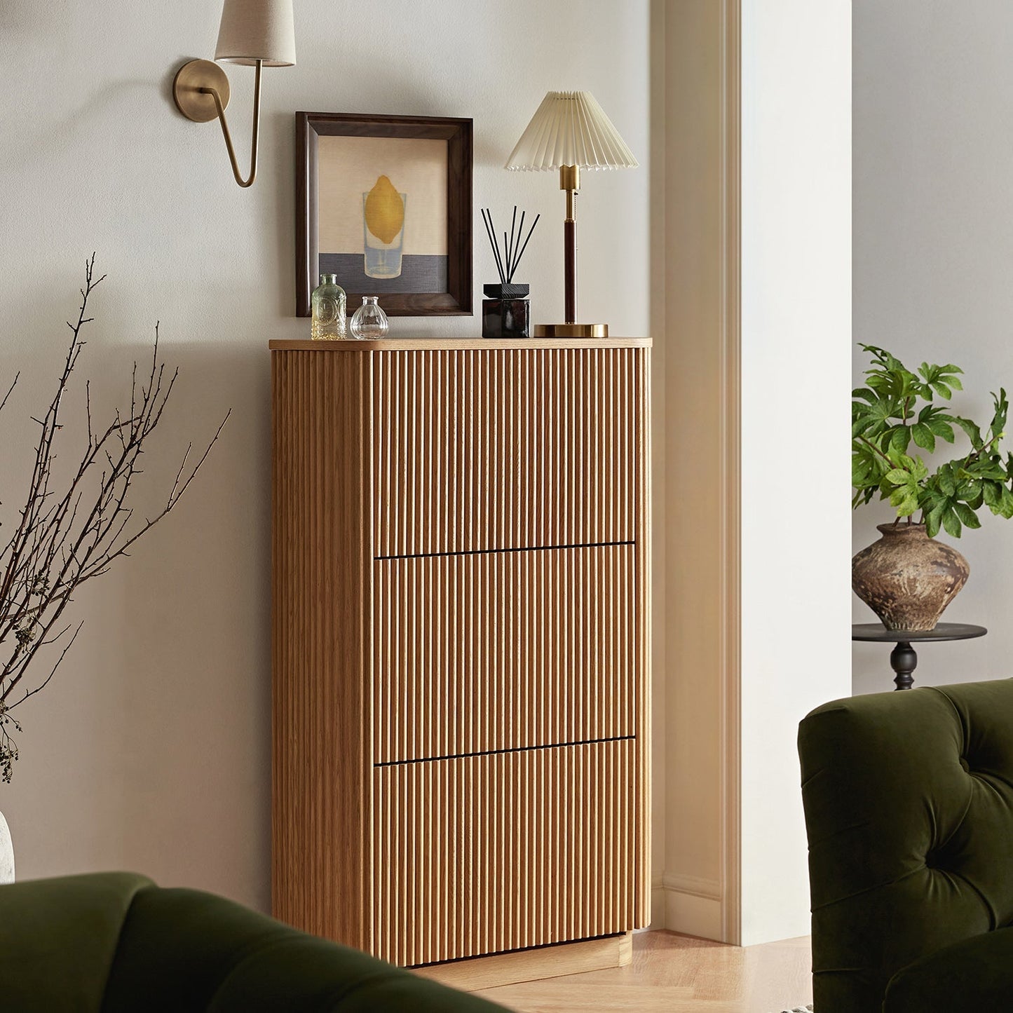 Maru 3-Door Shoe Storage Cabinet, Oak