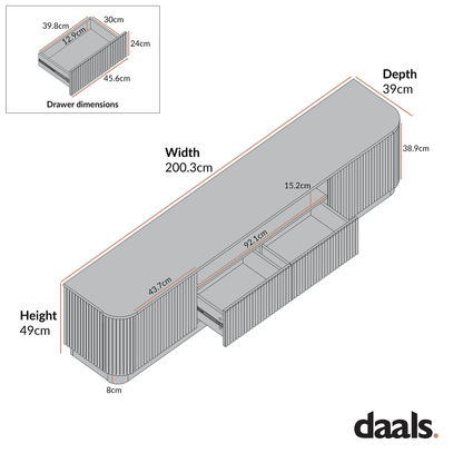 Maru 200cm Wide TV Unit with Drawers, Oak