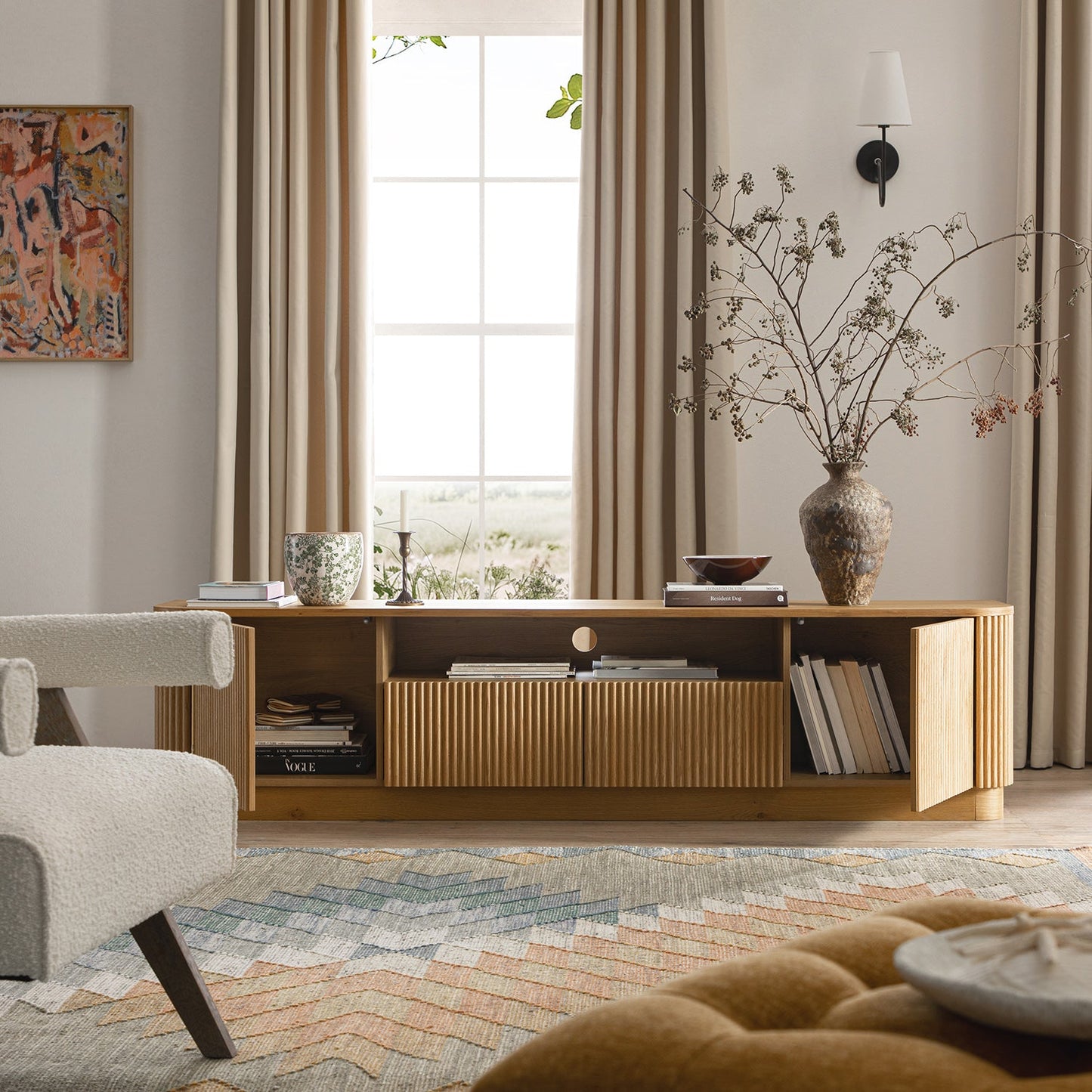 Maru 200cm Wide TV Unit with Drawers, Oak