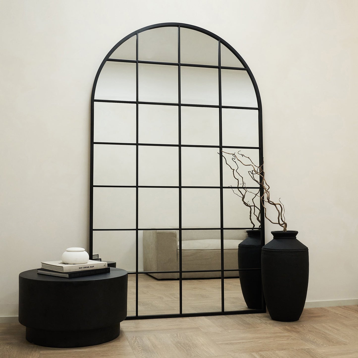 Brooklyn - Full Length Extra Large Black Arched Metal Mirror 200cm x 120cm