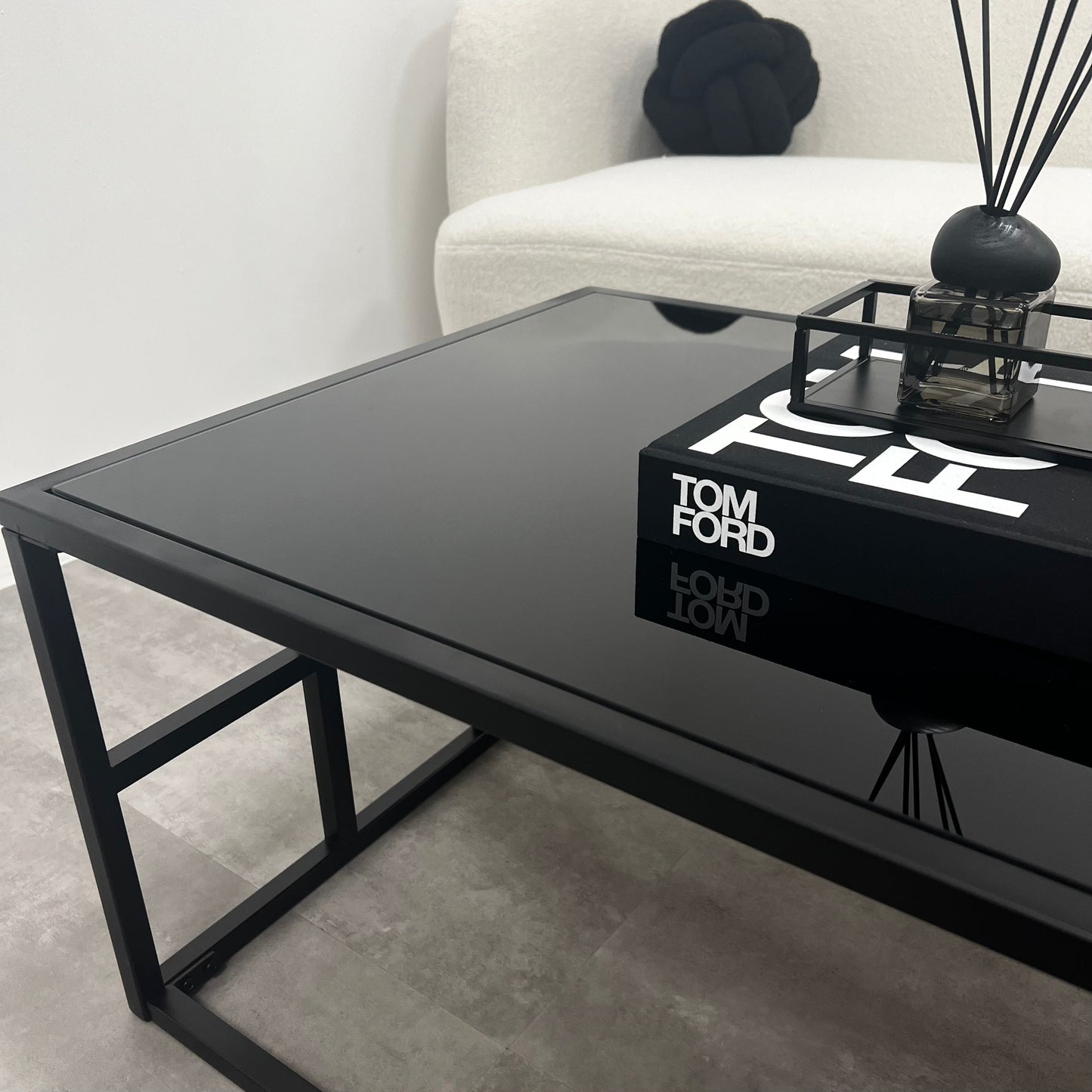 Brooklyn - Black Modern Large Rectangle Tinted Mirrored Coffee Table
