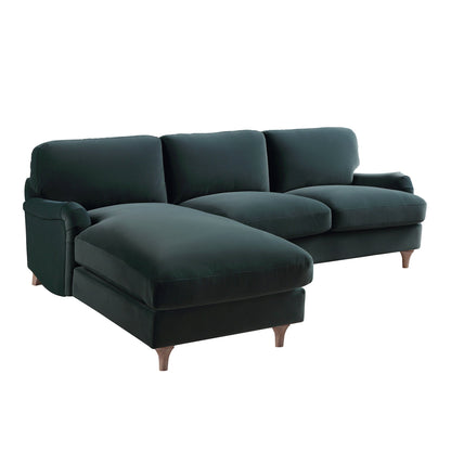 Daphnis Aegean Blue Velvet Sofa, Grande Chaise Sofa Left Hand Facing