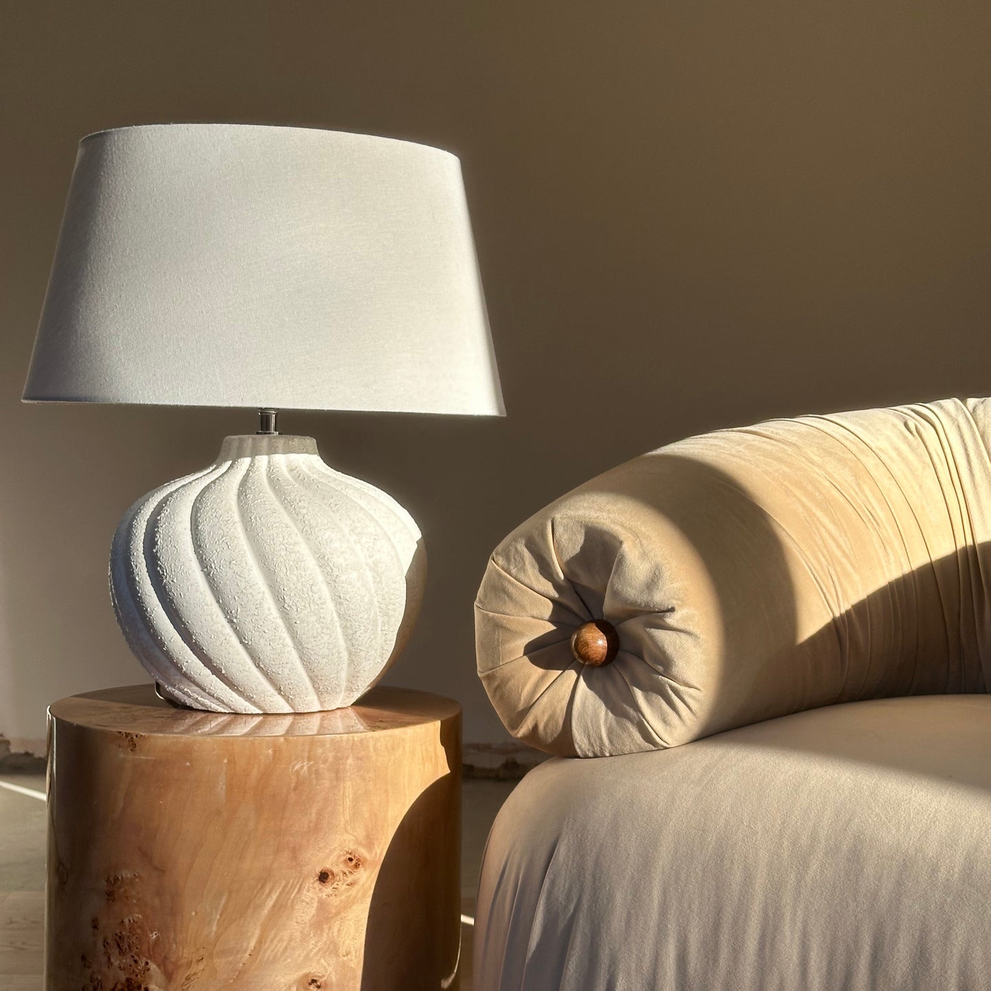 Caprera - Stone Textured Ceramic Drum Shade Table Lamp