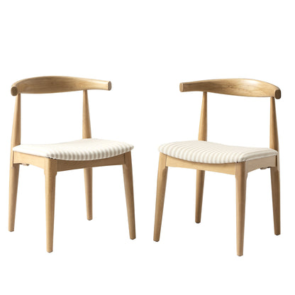 Arley Set of 2 Beech Wood Dining Chairs, Natural and Light Taupe Striped