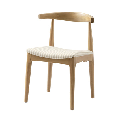 Arley Set of 2 Beech Wood Dining Chairs, Natural and Light Taupe Striped