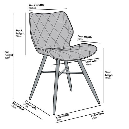 Set of 2 Ampney Diamond Stitch Orange Velvet Dining Chair Set of 2 with Metal Legs
