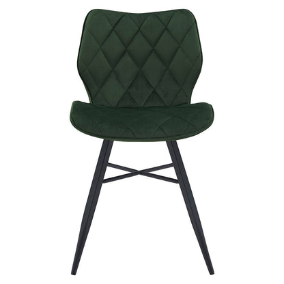 Set of 2 Ampney Velvet Diamond Stitch Dining Chairs with Metal Legs (Green Velvet)