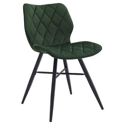 Set of 2 Ampney Velvet Diamond Stitch Dining Chairs with Metal Legs (Green Velvet)
