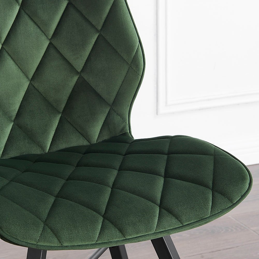 Set of 2 Ampney Velvet Diamond Stitch Dining Chairs with Metal Legs (Green Velvet)