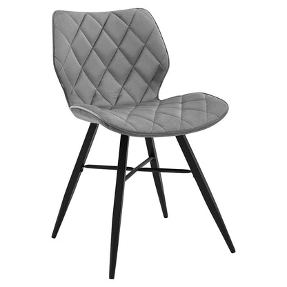 Set of 2 Ampney Diamond Stitch Light Grey Velvet Dining Chair Set of 2 with Metal Legs