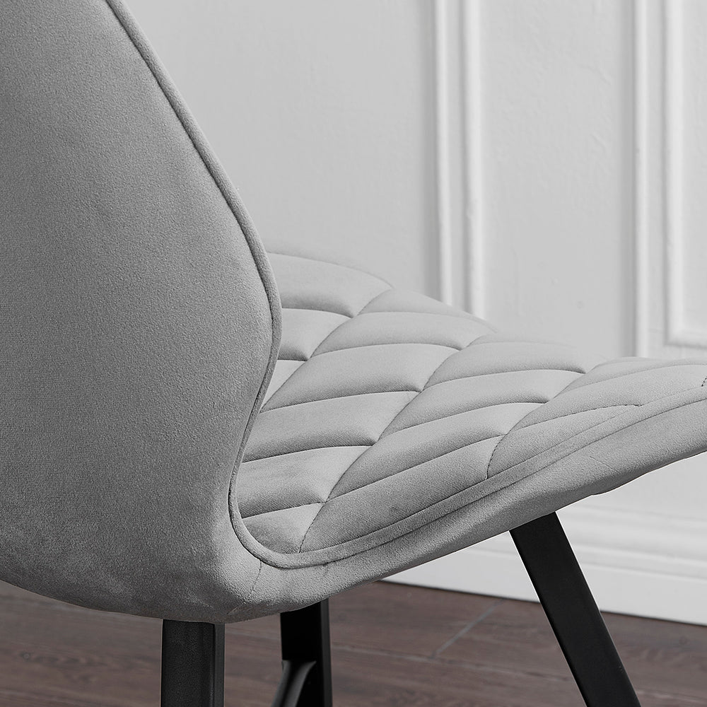Set of 2 Ampney Diamond Stitch Light Grey Velvet Dining Chair Set of 2 with Metal Legs