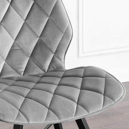 Set of 2 Ampney Diamond Stitch Light Grey Velvet Dining Chair Set of 2 with Metal Legs