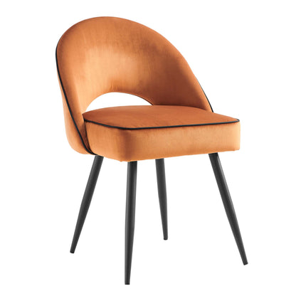 Oakley Set of 2 Orange Velvet Upholstered Dining Chairs with Contrast Piping