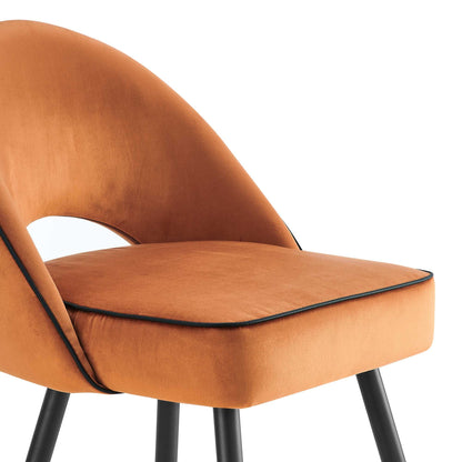 Oakley Set of 2 Orange Velvet Upholstered Dining Chairs with Contrast Piping