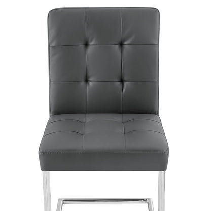 Keyston Set of 2 Dark Grey PU Leather Upholstered Dining Chairs with Chrome Legs