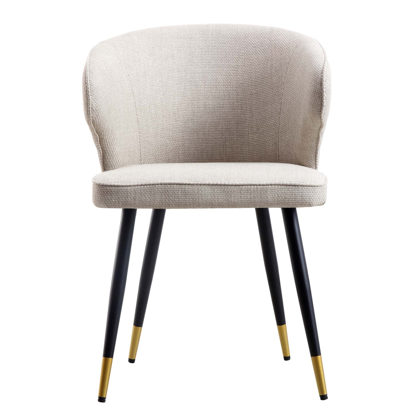 Langham Set of 2 Oatmeal Woven Fabric Carver Dining Chairs with Fluted Back