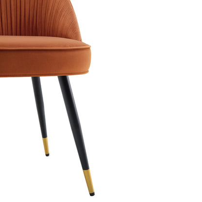 Miyae Set of 2 Pleated Burnt Orange Velvet Upholstered Dining Chairs