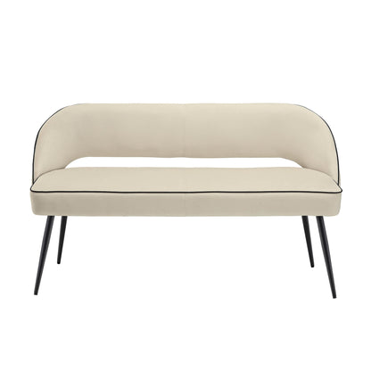 Oakley Champagne Velvet Upholstered 3 Seater Dining Bench with Contrast Piping