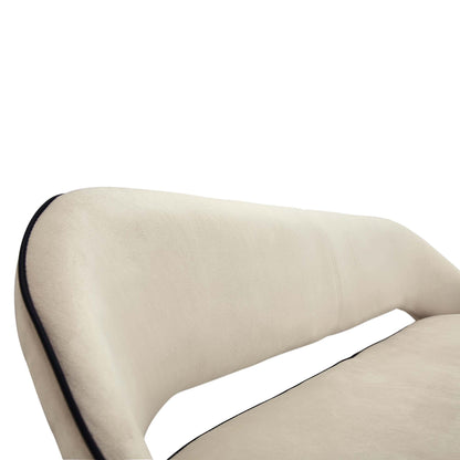 Oakley Champagne Velvet Upholstered 3 Seater Dining Bench with Contrast Piping