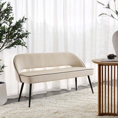 Oakley Champagne Velvet Upholstered 3 Seater Dining Bench with Contrast Piping