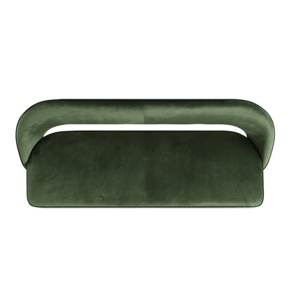 Oakley Dark Green Velvet Upholstered 3 Seater Dining Bench with Contrast Piping
