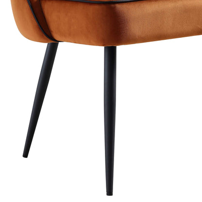 Oakley Orange Velvet Upholstered 3 Seater Dining Bench with Contrast Piping