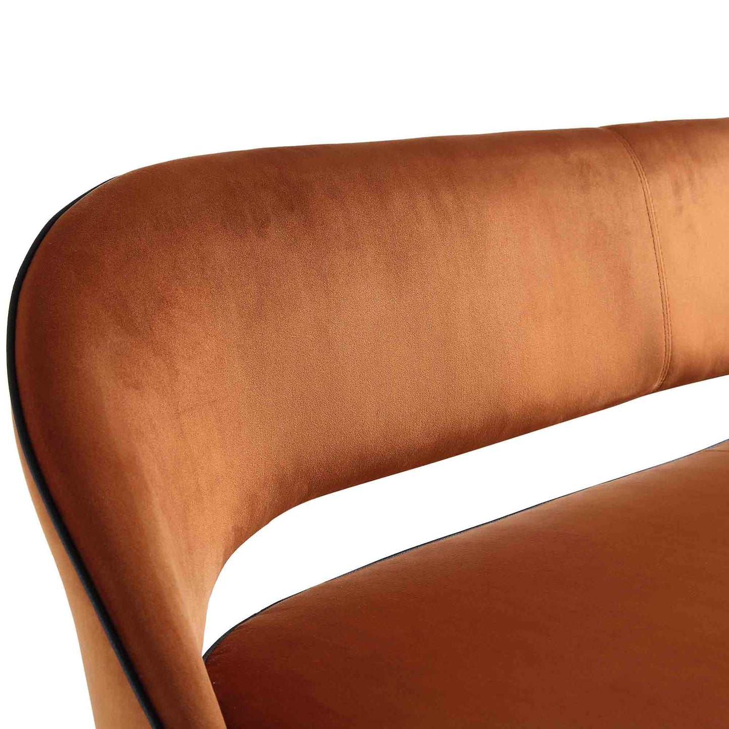 Oakley Orange Velvet Upholstered 3 Seater Dining Bench with Contrast Piping