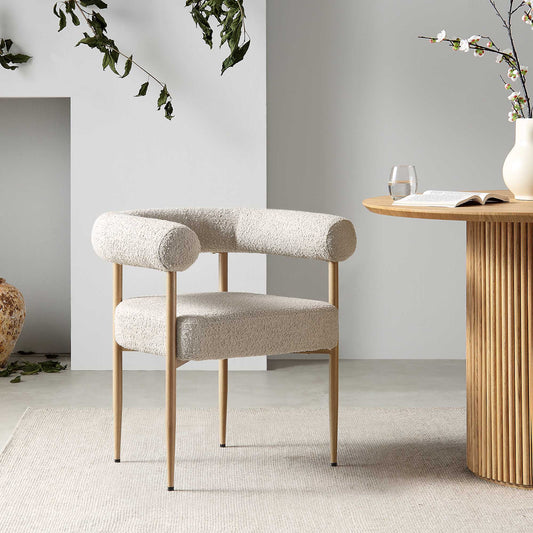 Fulbourn Taupe Boucle Dining Chair with Natural Wood Effect Legs