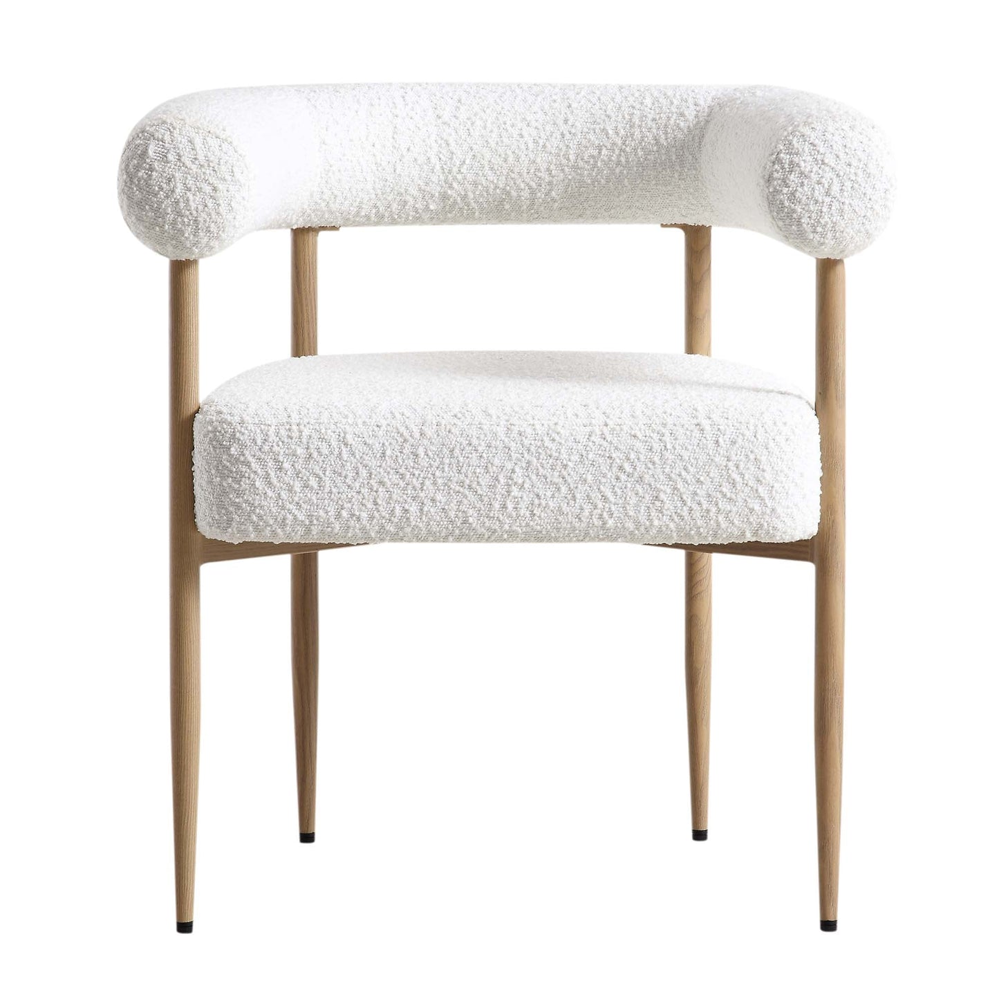 Fulbourn White Boucle Dining Chair with Natural Wood Effect Legs