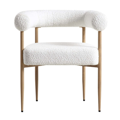 Fulbourn White Boucle Dining Chair with Natural Wood Effect Legs