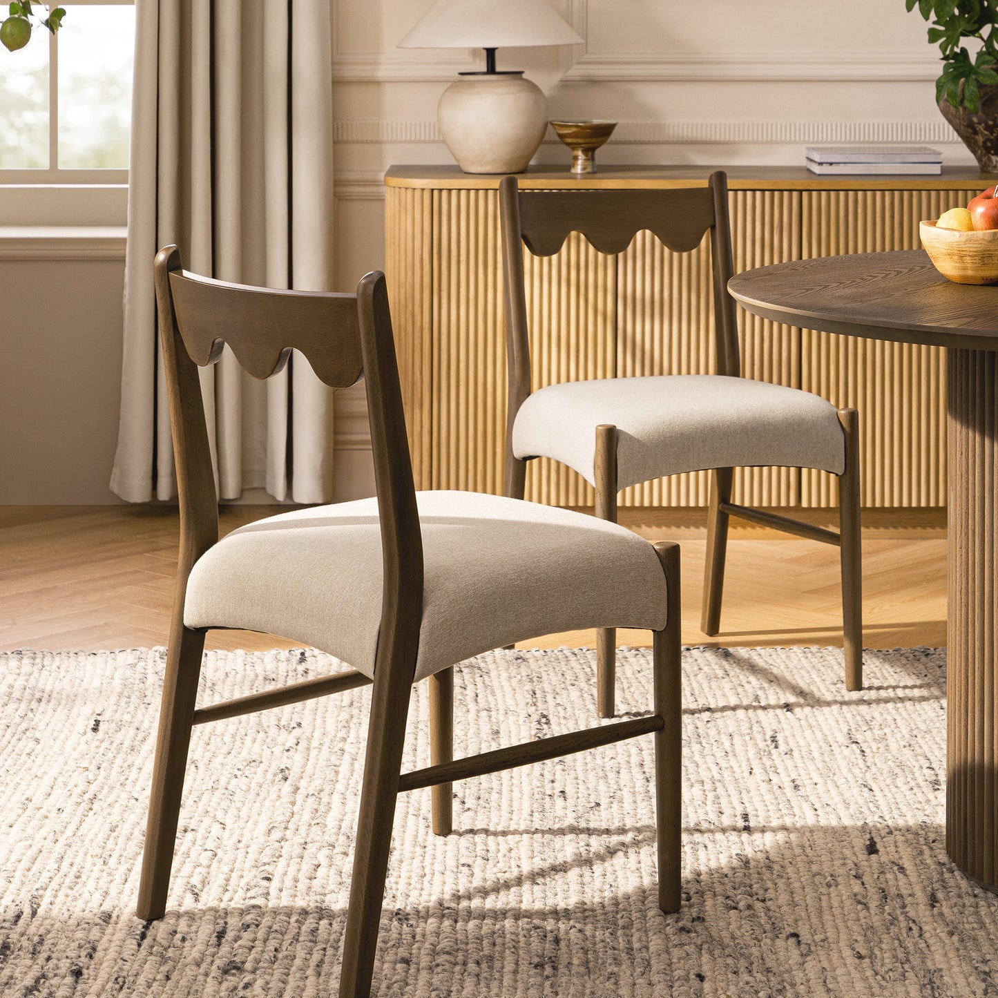 Ludlow Set of 2 Dining Chairs, Oatmeal Fabric | Silver Oak Frame