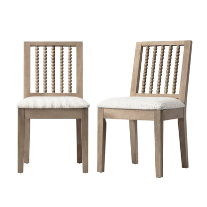 Hemingford Set of 2 Beige Textured Fabric Bobbin Spindle Washed Oak Dining Chairs
