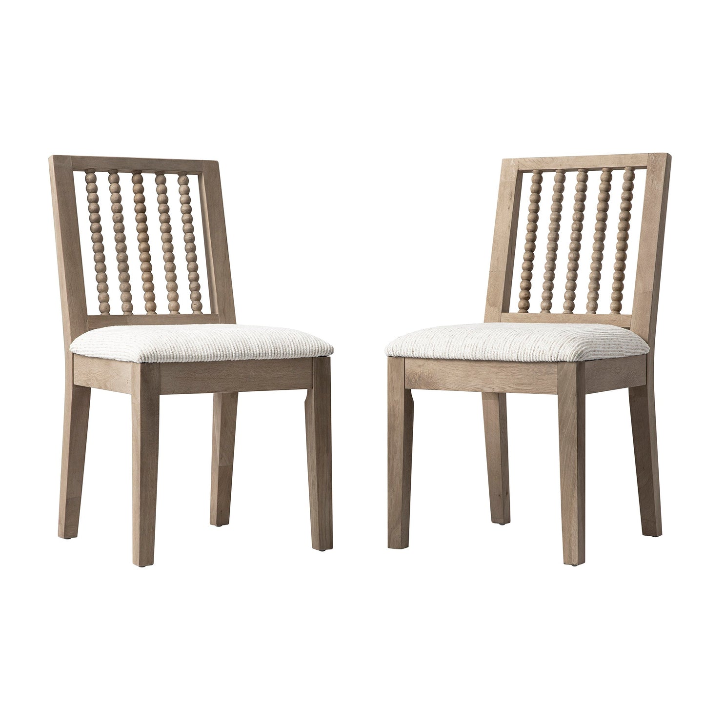 Hemingford Set of 2 Beige Textured Fabric Bobbin Spindle Washed Oak Dining Chairs