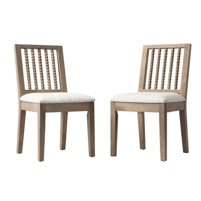 Hemingford Set of 2 Beige Textured Fabric Bobbin Spindle Washed Oak Dining Chairs